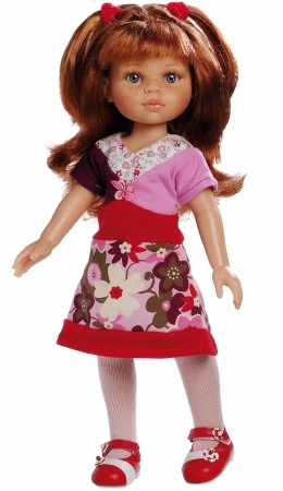 Кукла Кэрол в красно-розовом платье с цветами