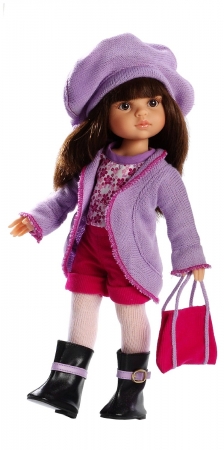 Кукла Кэрол в сиреневом кардигане, берете, с сумочкой, 32 см