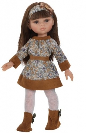 Кукла Кэрол в коричневом платье в цветочек и коричневых мягких сапогах, 32 см