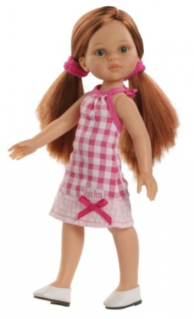 Кукла Кристи с хвостиками в розовом клетчатом сарафане, 32 см