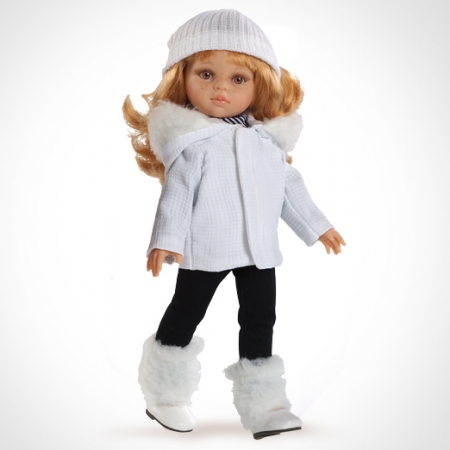 Кукла Даша в брюках, белом пальто и меховых сапогах, 32 см